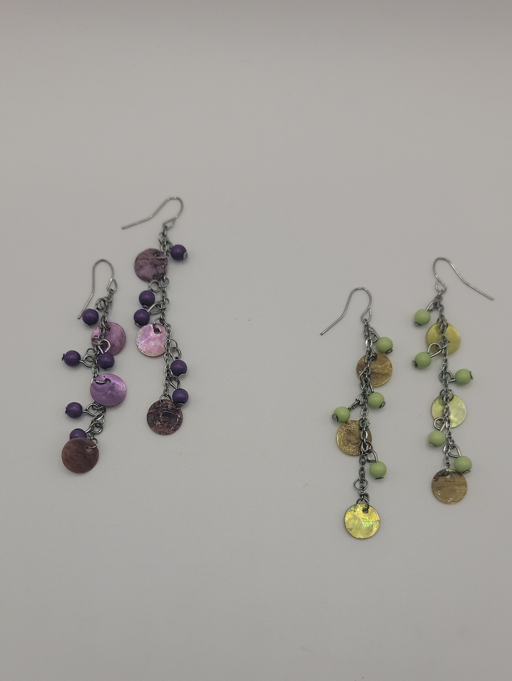 Purple and Lime Dangle Bead Earrings - Unbranded 2 Pairs